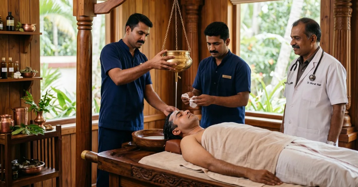 Takradhara treatment in Dubai — medicated buttermilk poured on the forehead